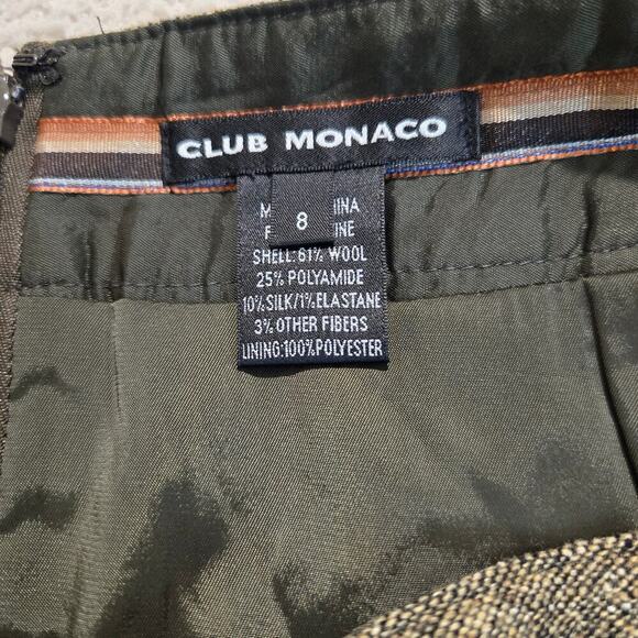 Club Monaco Brown Tweed Pencil Skirt Wool Silk Blend Sz 8 Dark Academia - Picture 10 of 12